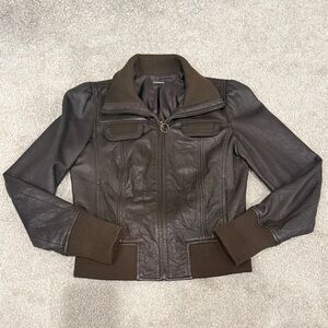 Halogen Nordstrom Women’s Brown Lambskin Leather Bomber Full Zip Jacket Sz S